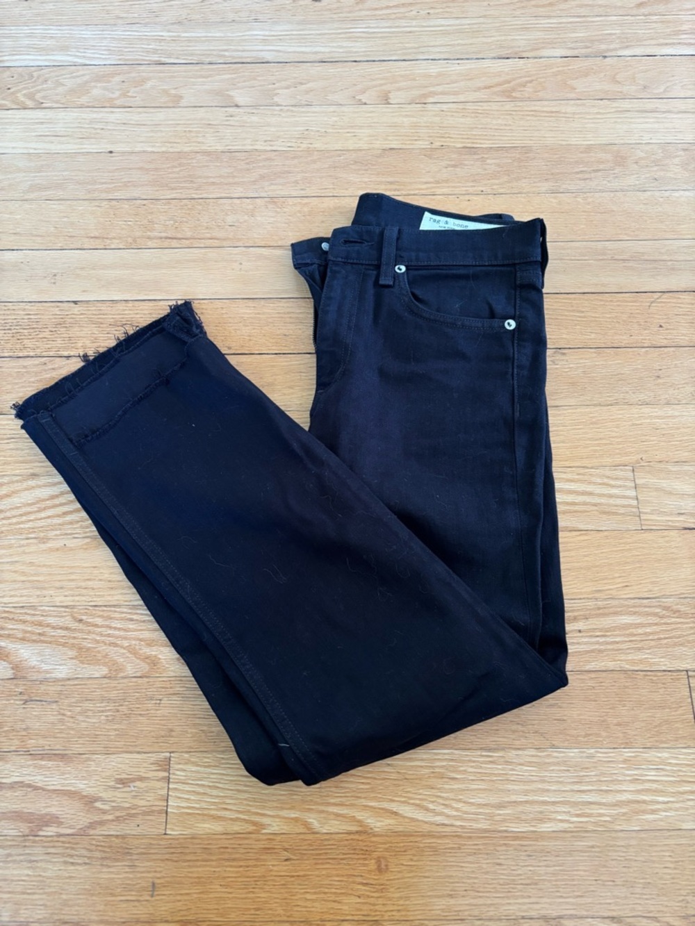 rag & bone straight leg ankle crop jeans with raw hem